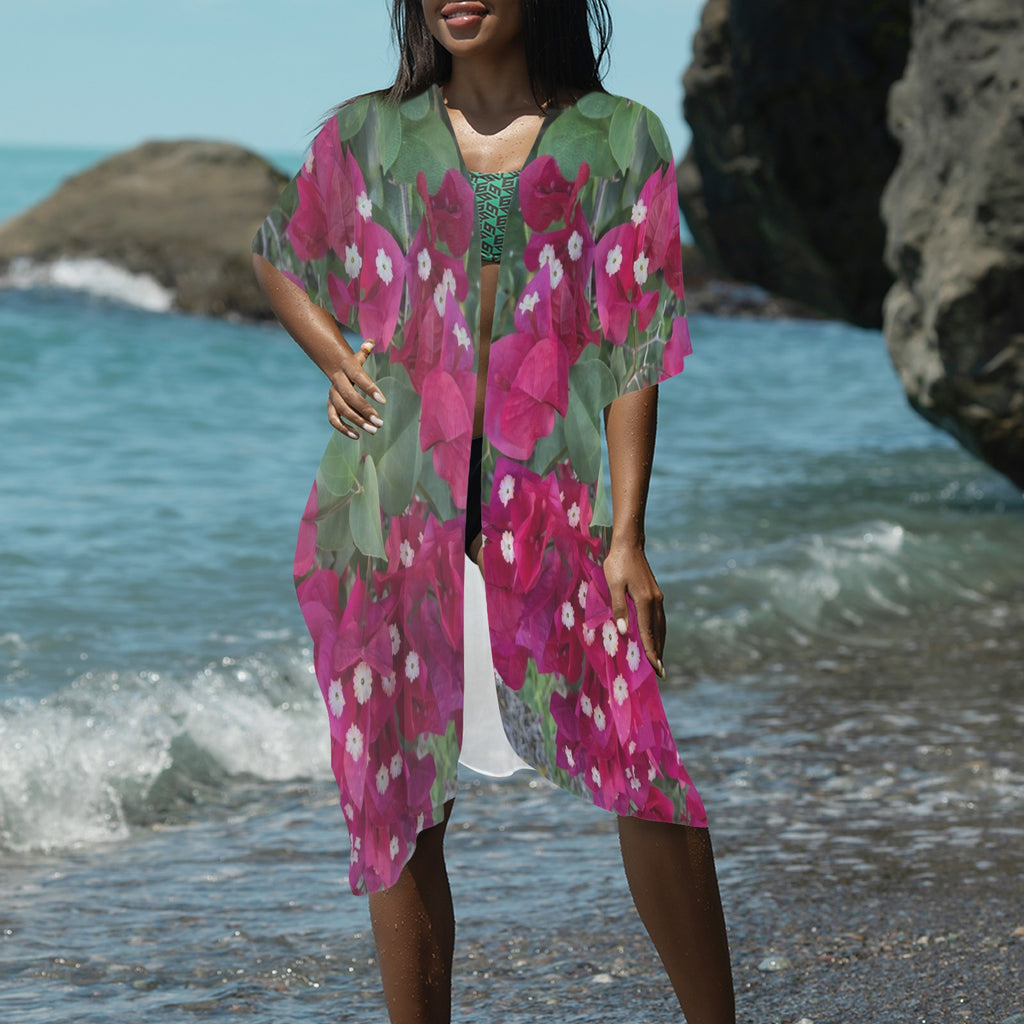 “Island Blooms"- Long Kimono Cover-Up