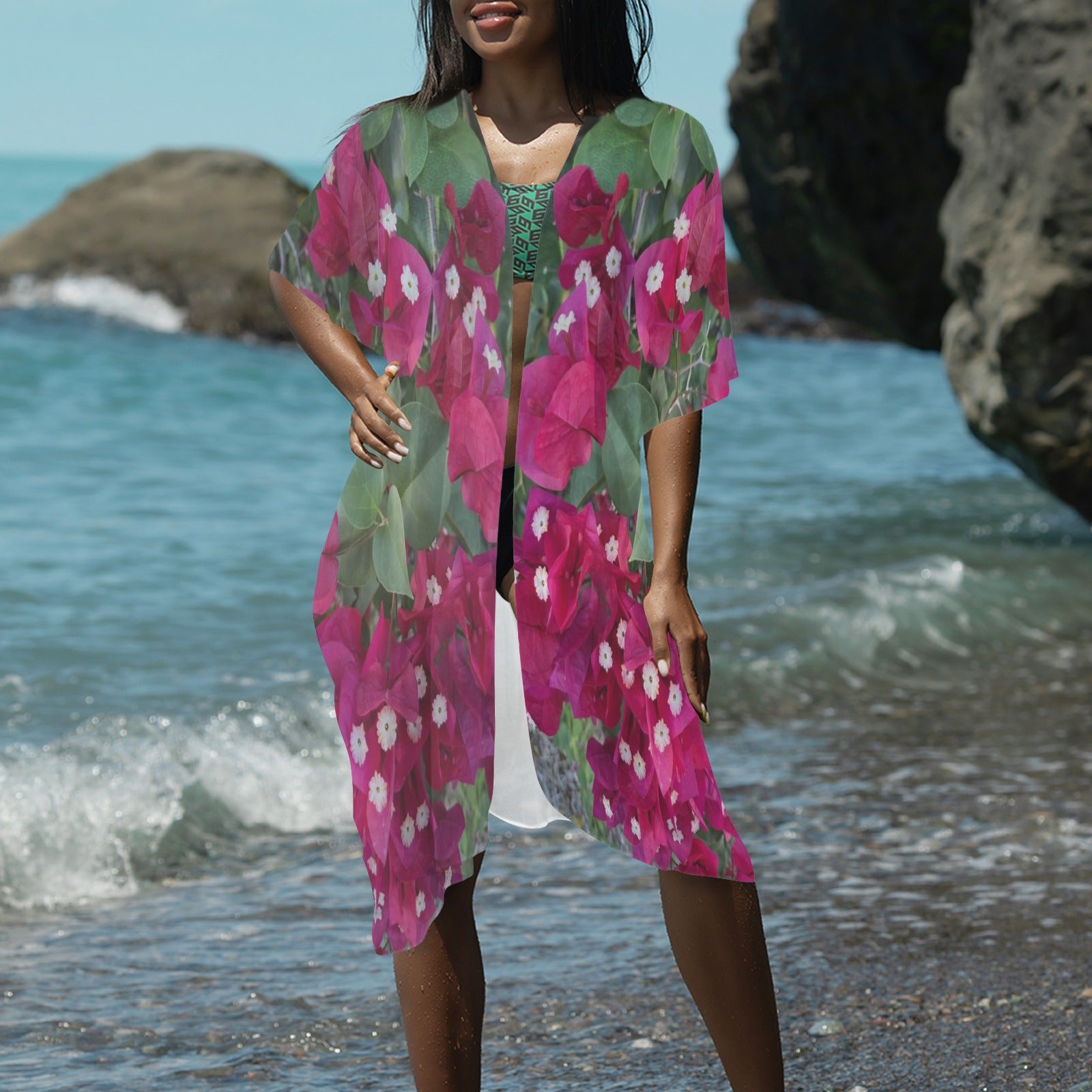 “Island Blooms"- Long Kimono Cover-Up