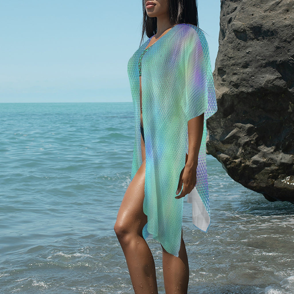 "Aqua Glow Long Kimono" Cover--up