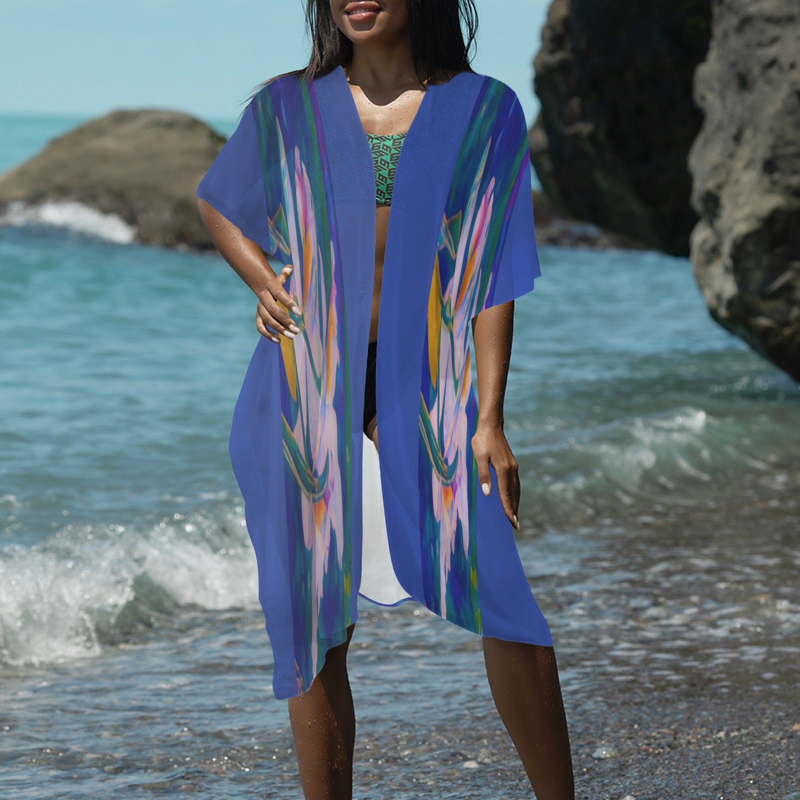 “Island Orchids 3" - Lightweight Kimono Cover-Up