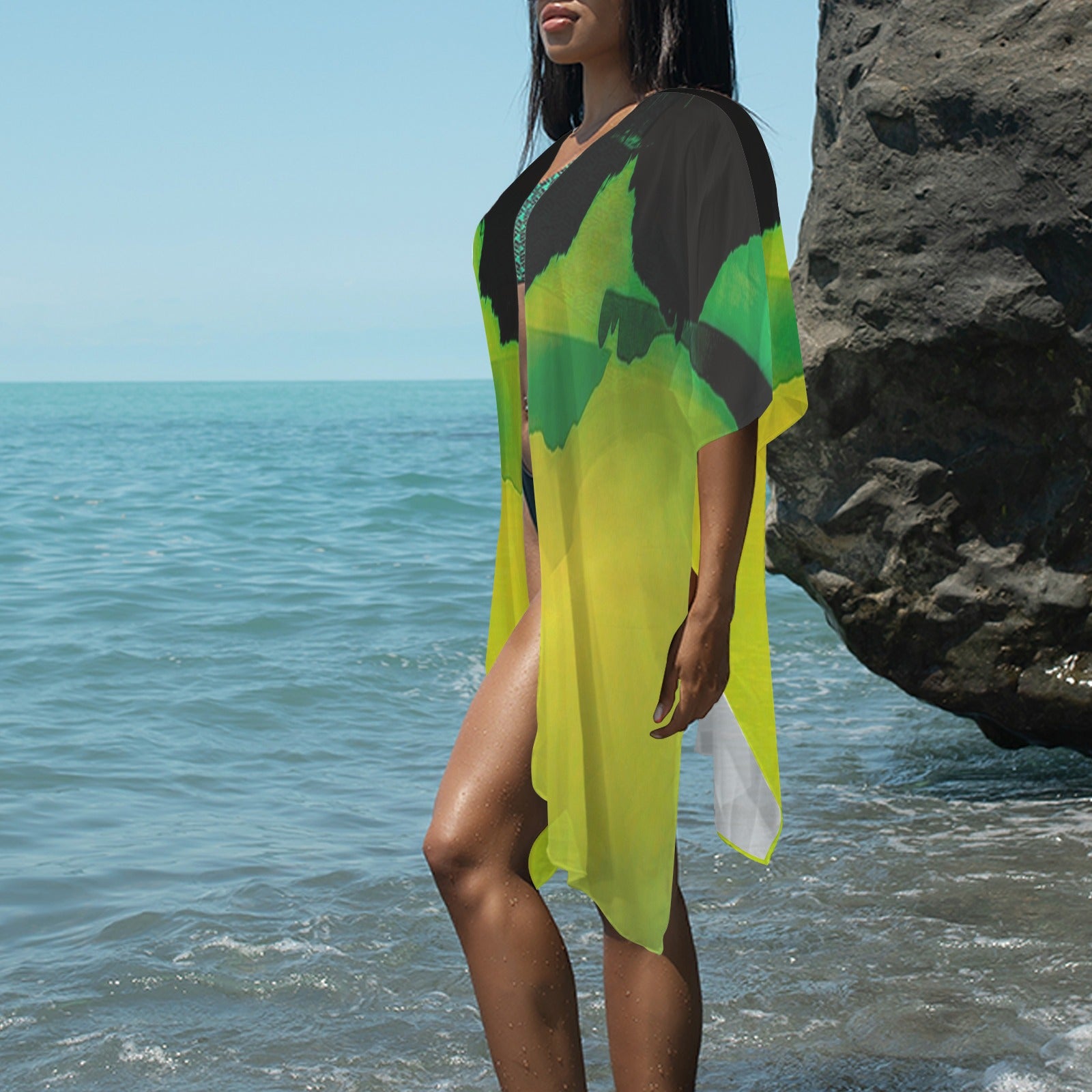 "Greece Sunset-Verde" Long Kimono