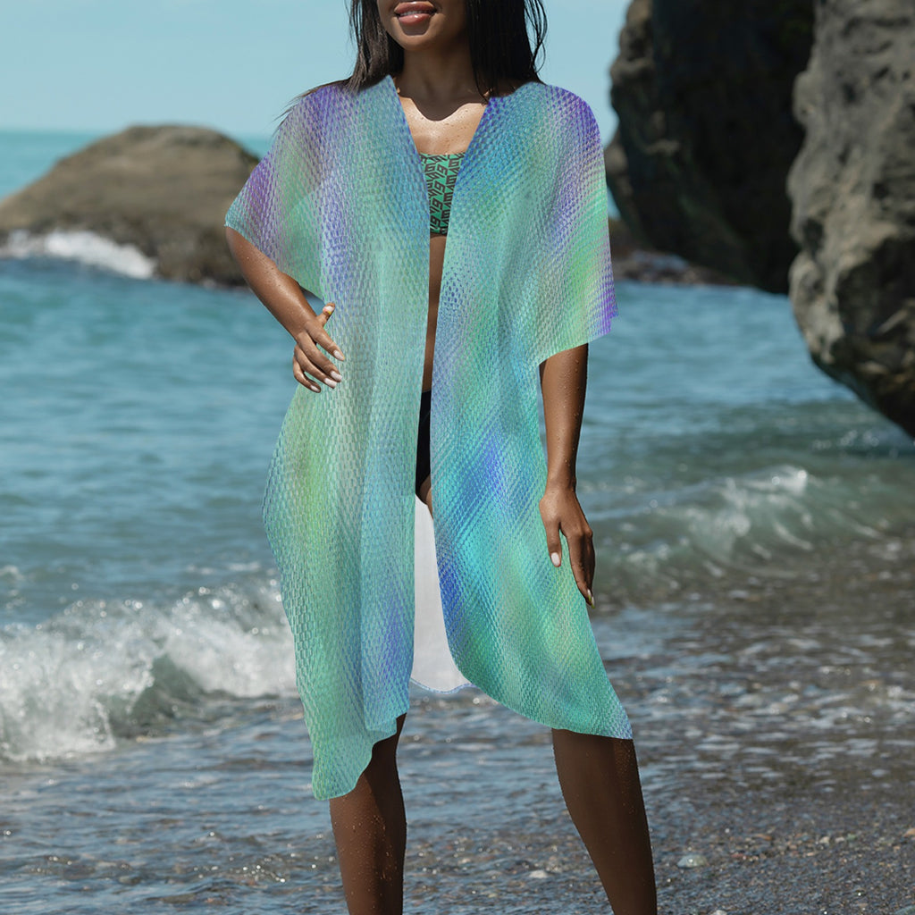 "Aqua Glow Long Kimono" Cover--up
