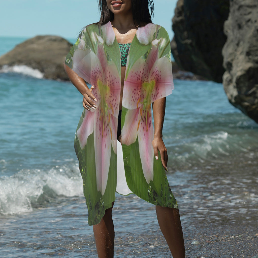 "Asian Lily" Long Kimono Cover-Up