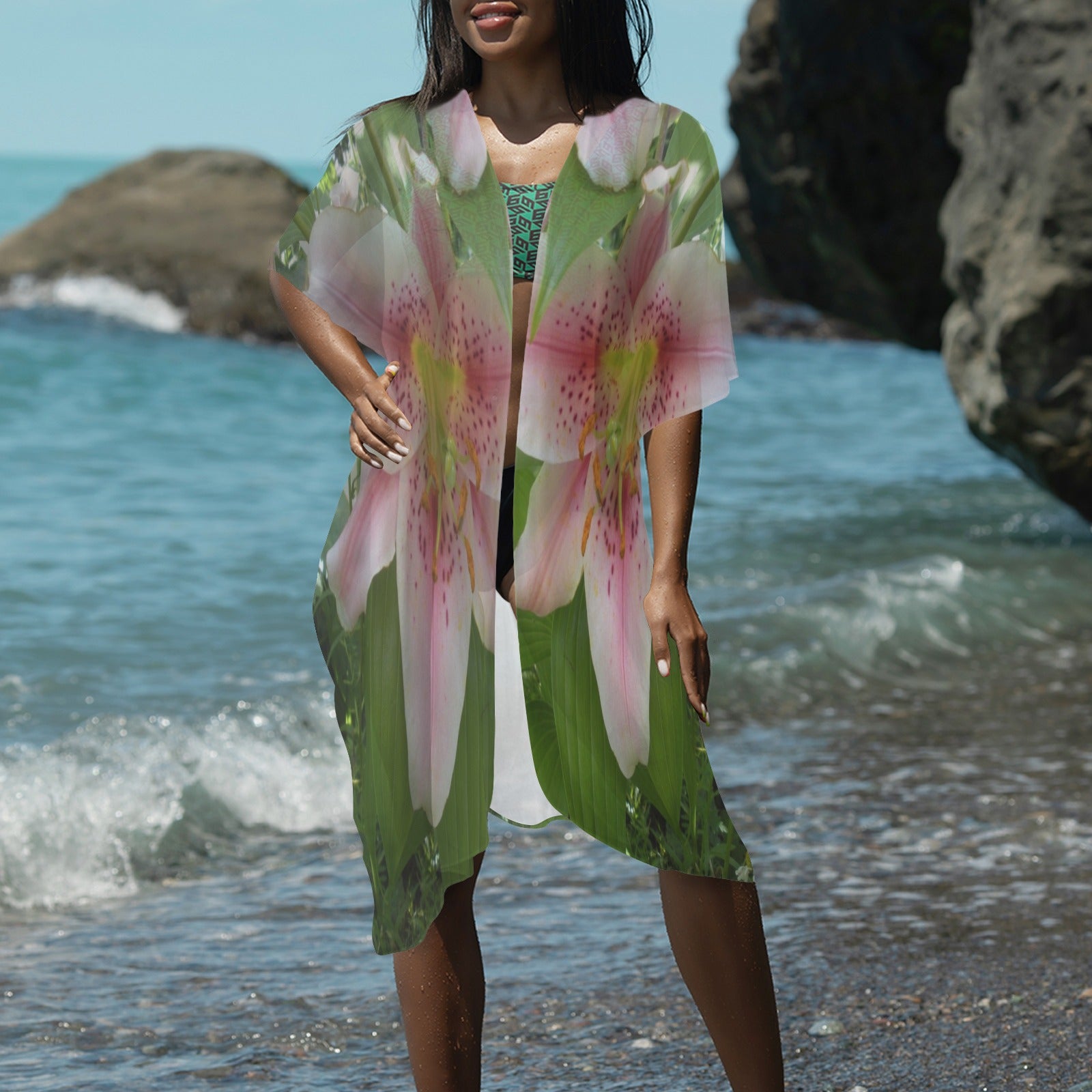 "Asian Lily" Long Kimono Cover-Up