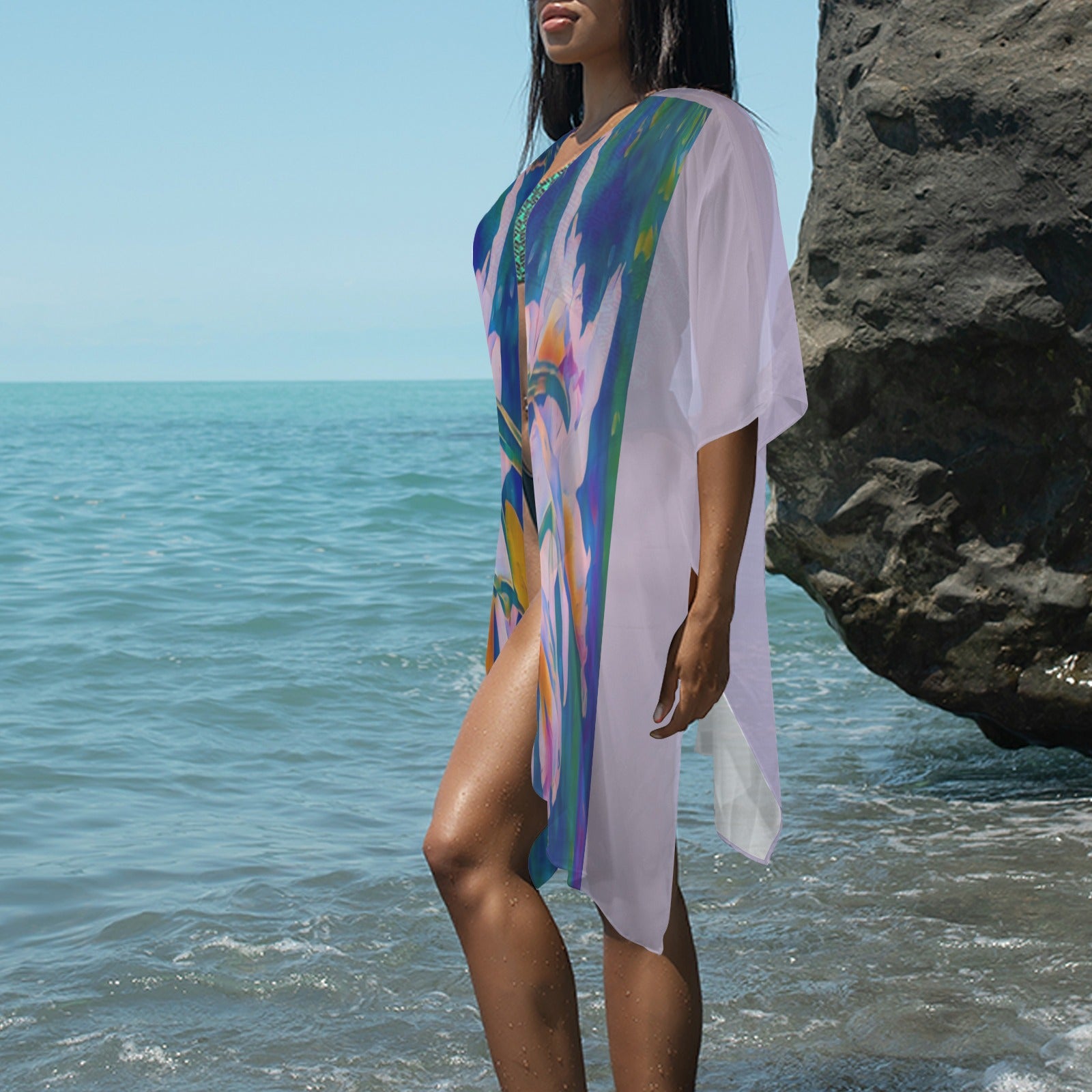“Island Orchids Lavender - Lightweight Floral Cover-Up for Formal Evenings, Luxury Beach Wear, Wearable Art, Casual Outings & Summer Wear, Prefect for layering.”