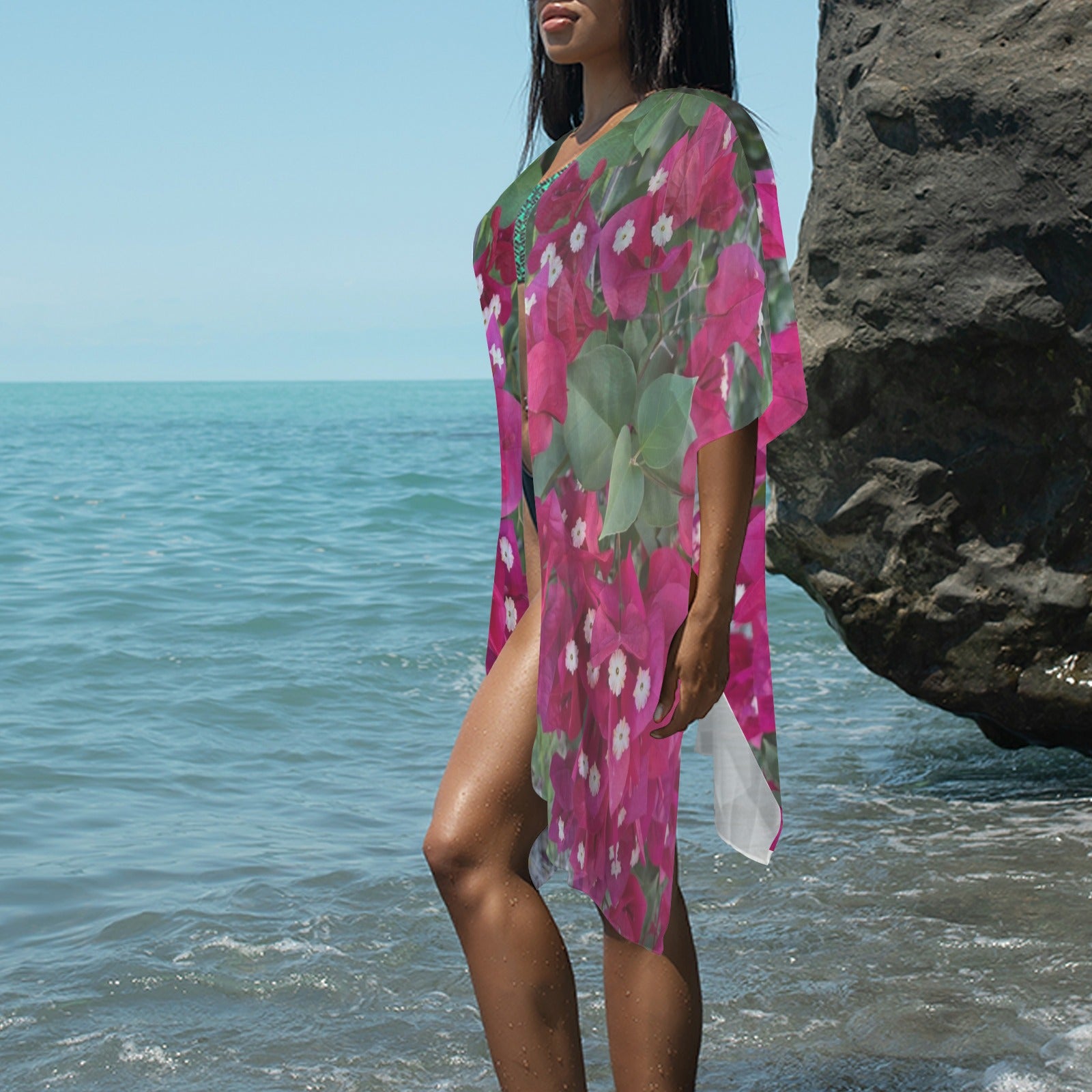 “Island Blooms"- Long Kimono Cover-Up