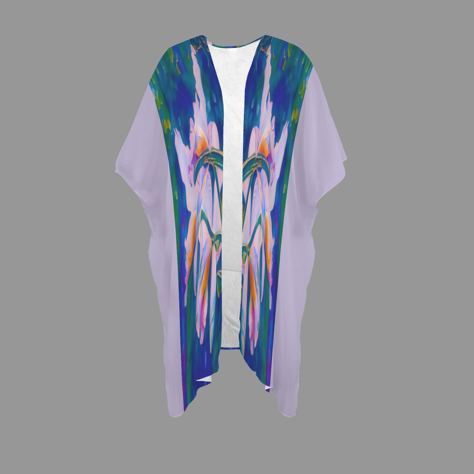 “Island Orchids Lavender" Long Kimono Cover-Up