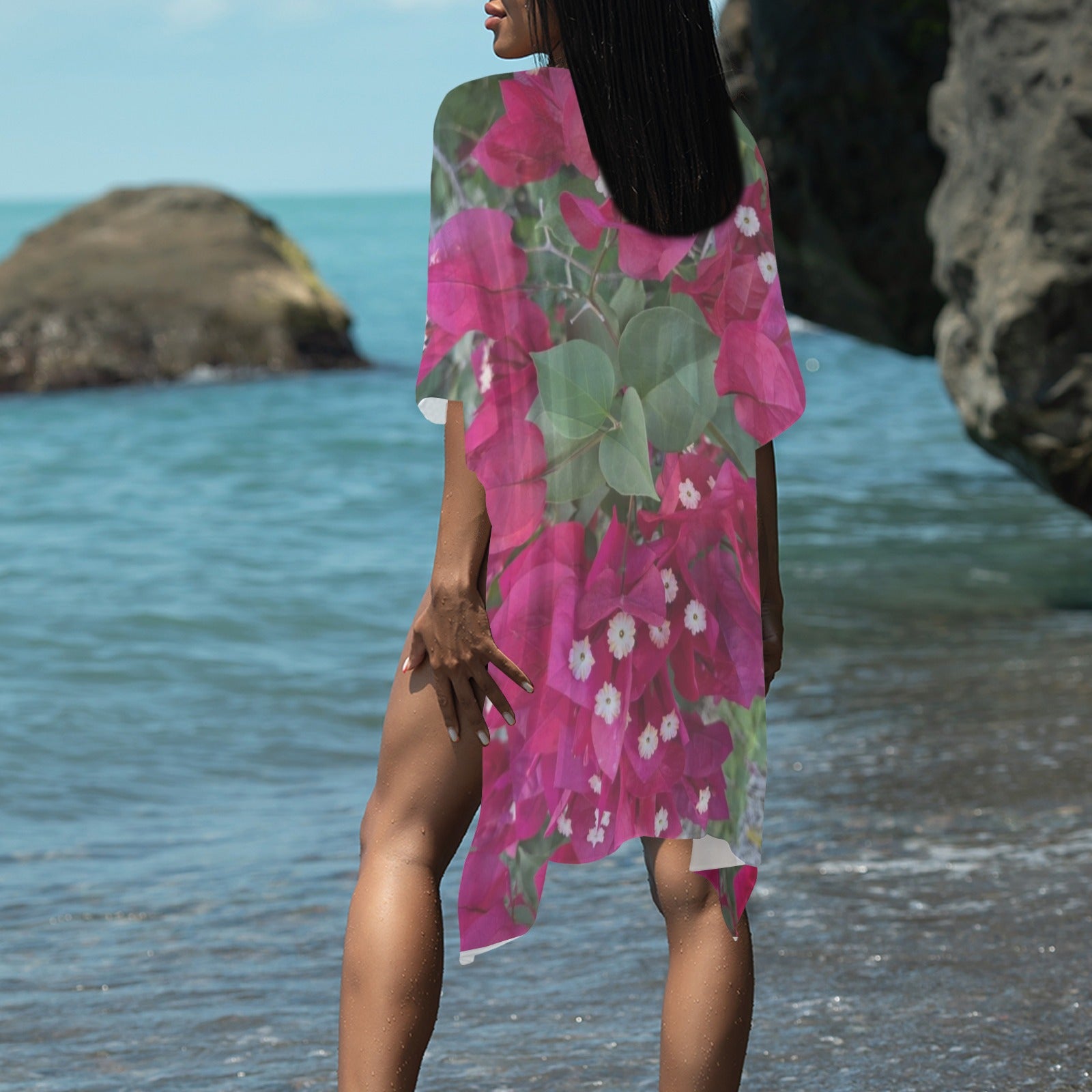“Island Blooms"- Long Kimono Cover-Up