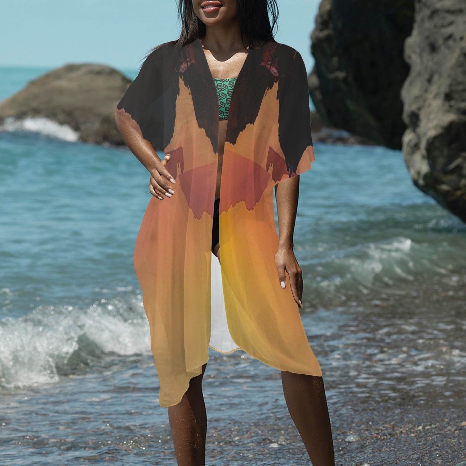 “Greek Sunset" - Long Kimono Cover-Up