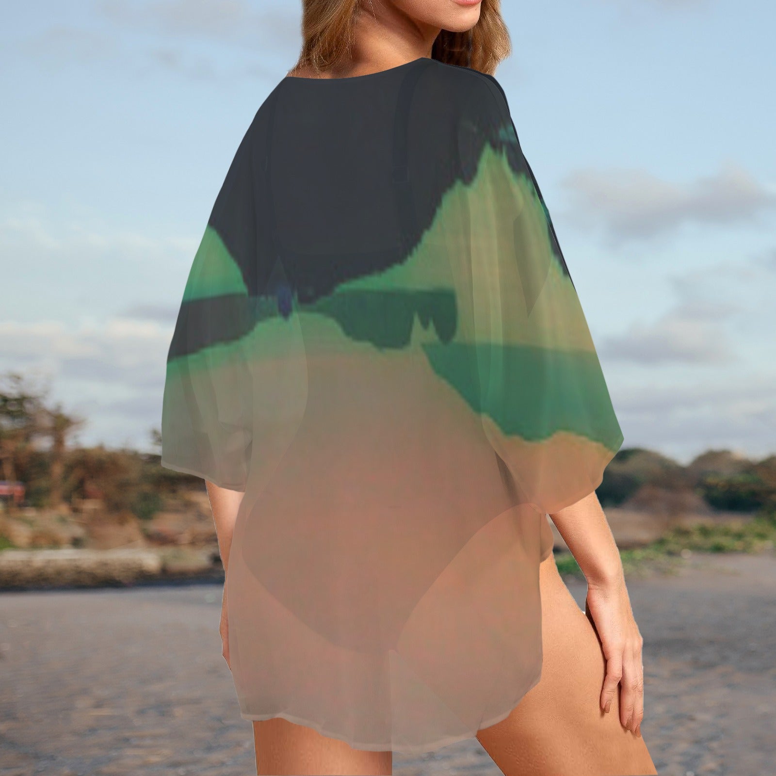 "Sunrise Morning-Verde" Short Kimono Cover-Up