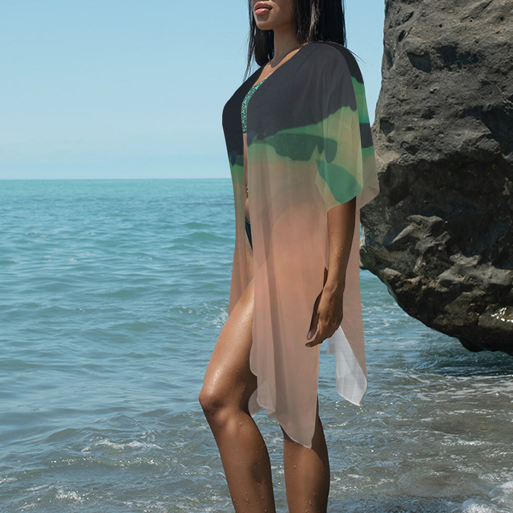 "Sunrise Morning 2" Long Kimono Cover--up