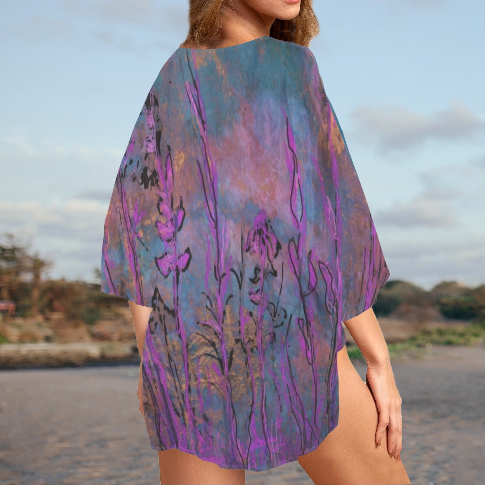 Magenta Milkweed Short Kimono