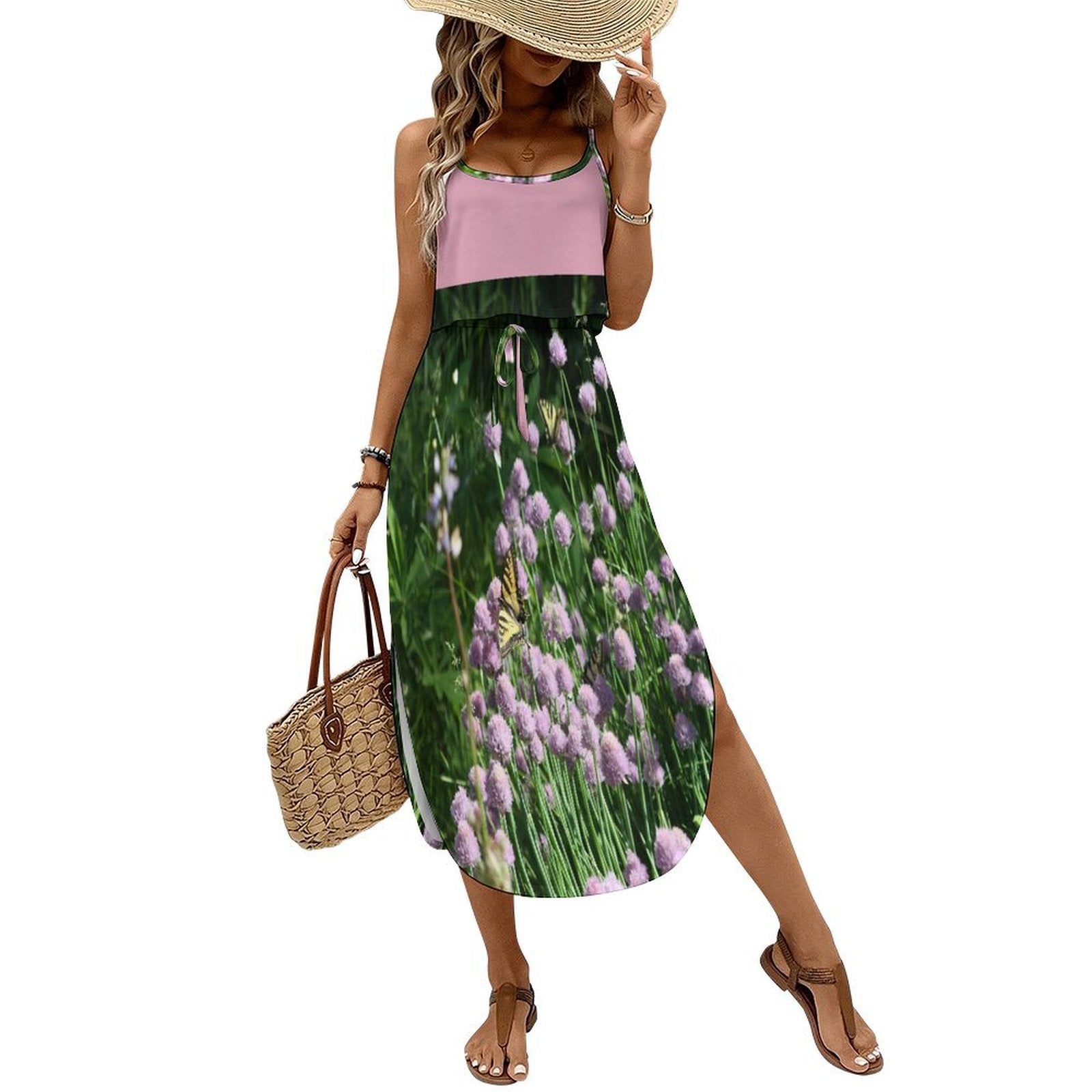 Custom Womens Spaghetti Strap Tie Waist Midi Dress