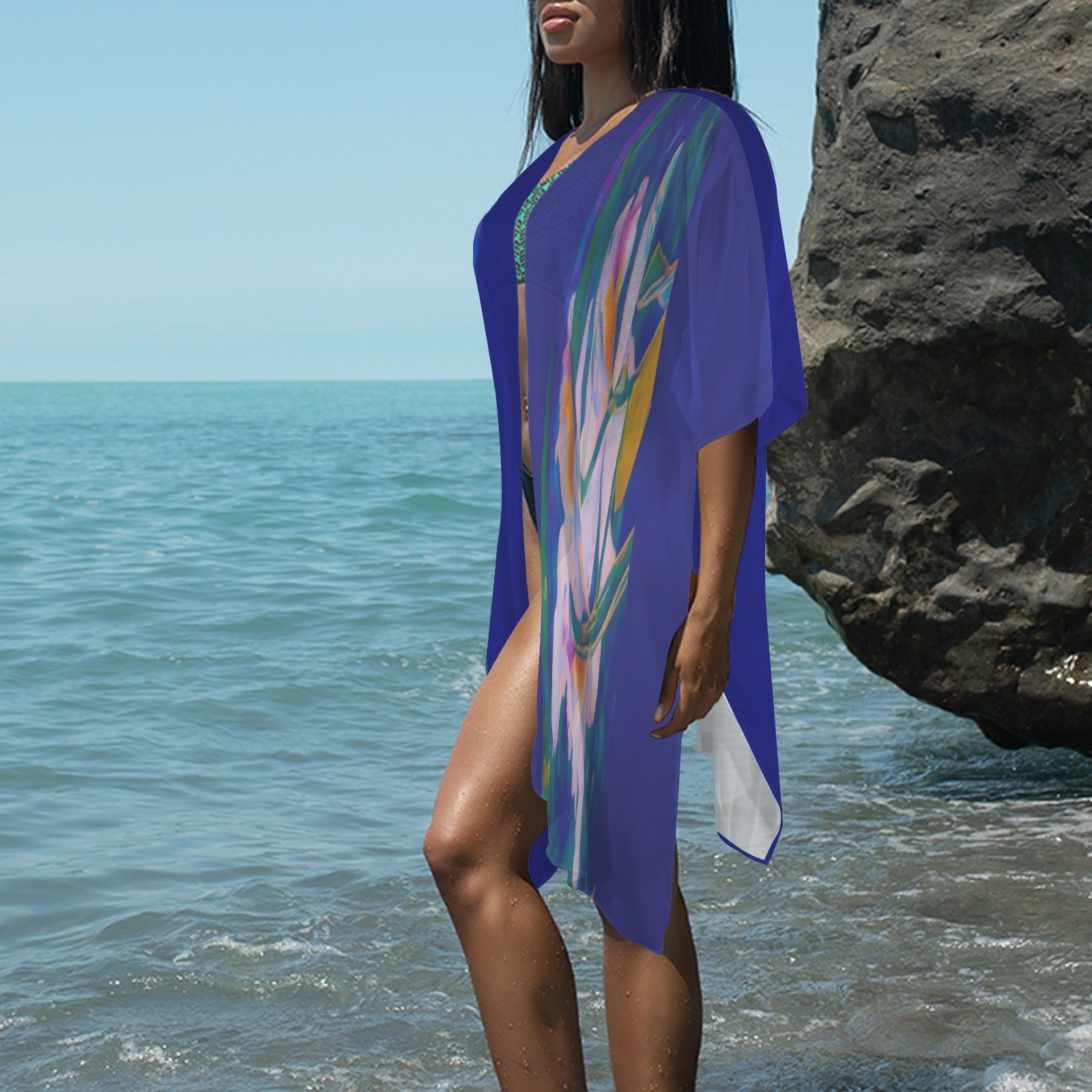 “Island Orchids Violet" - Lightweight Kimono Cover-Up