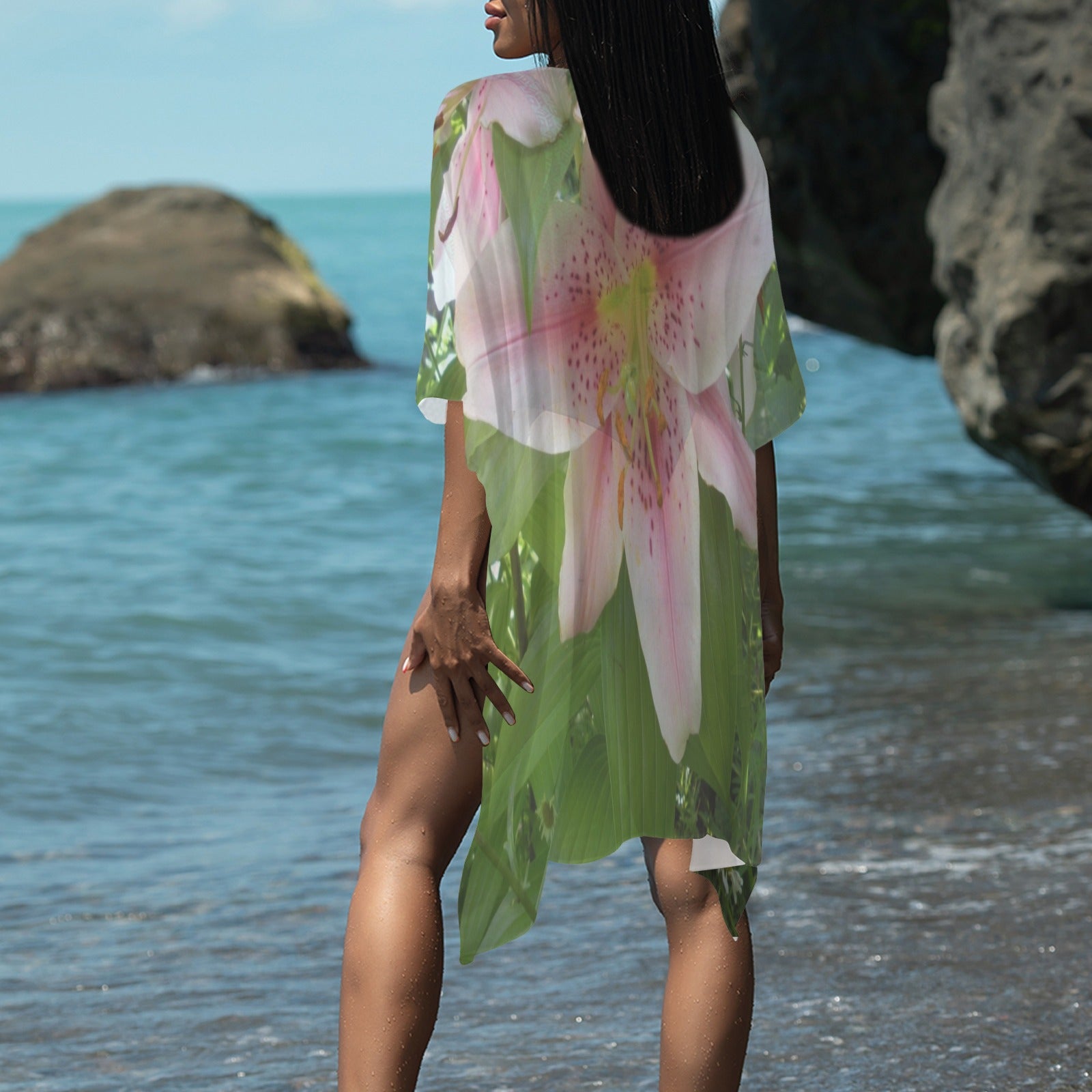 "Asian Lily" Long Kimono Cover-Up