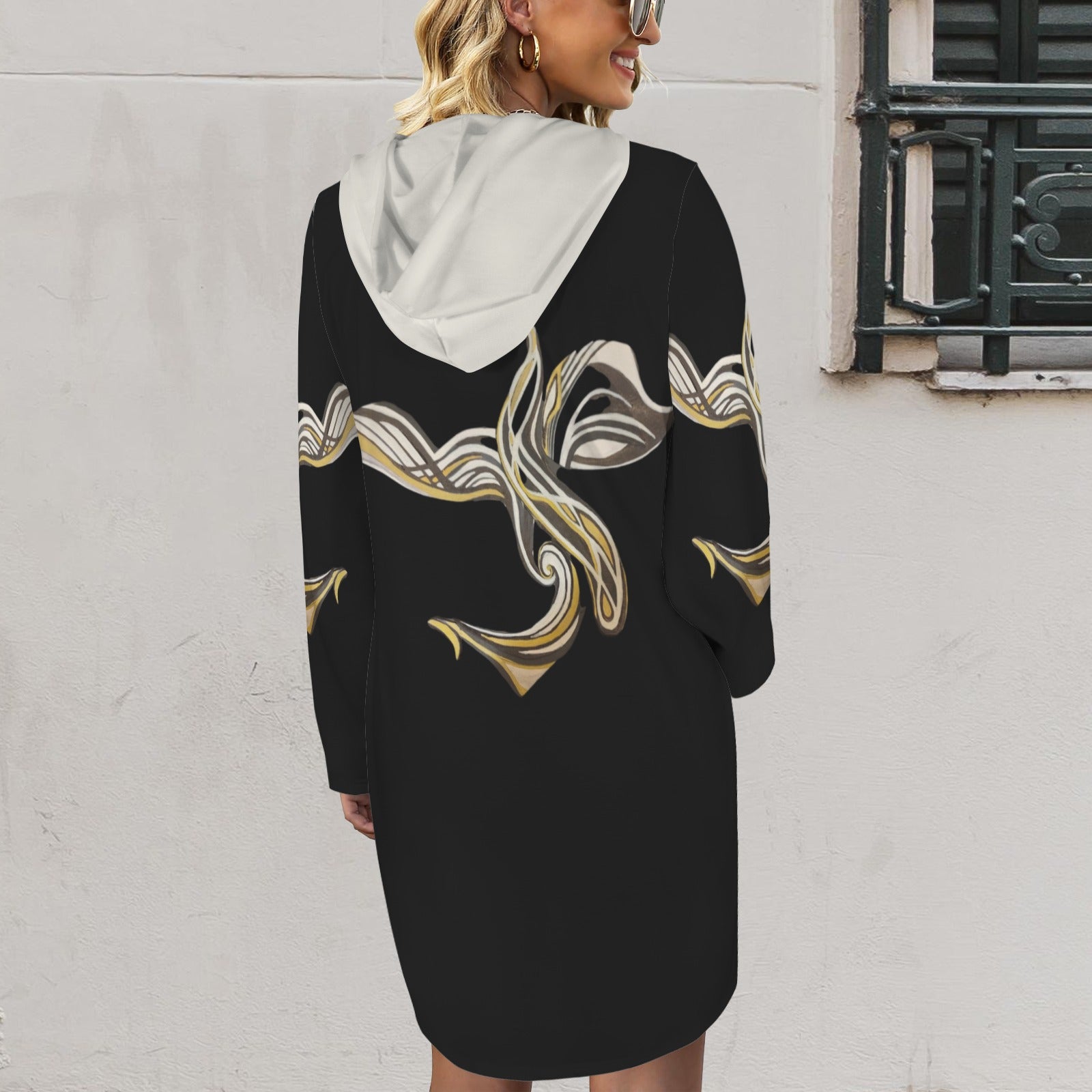 "Escape II" Sweatshirt Dress with White Hood