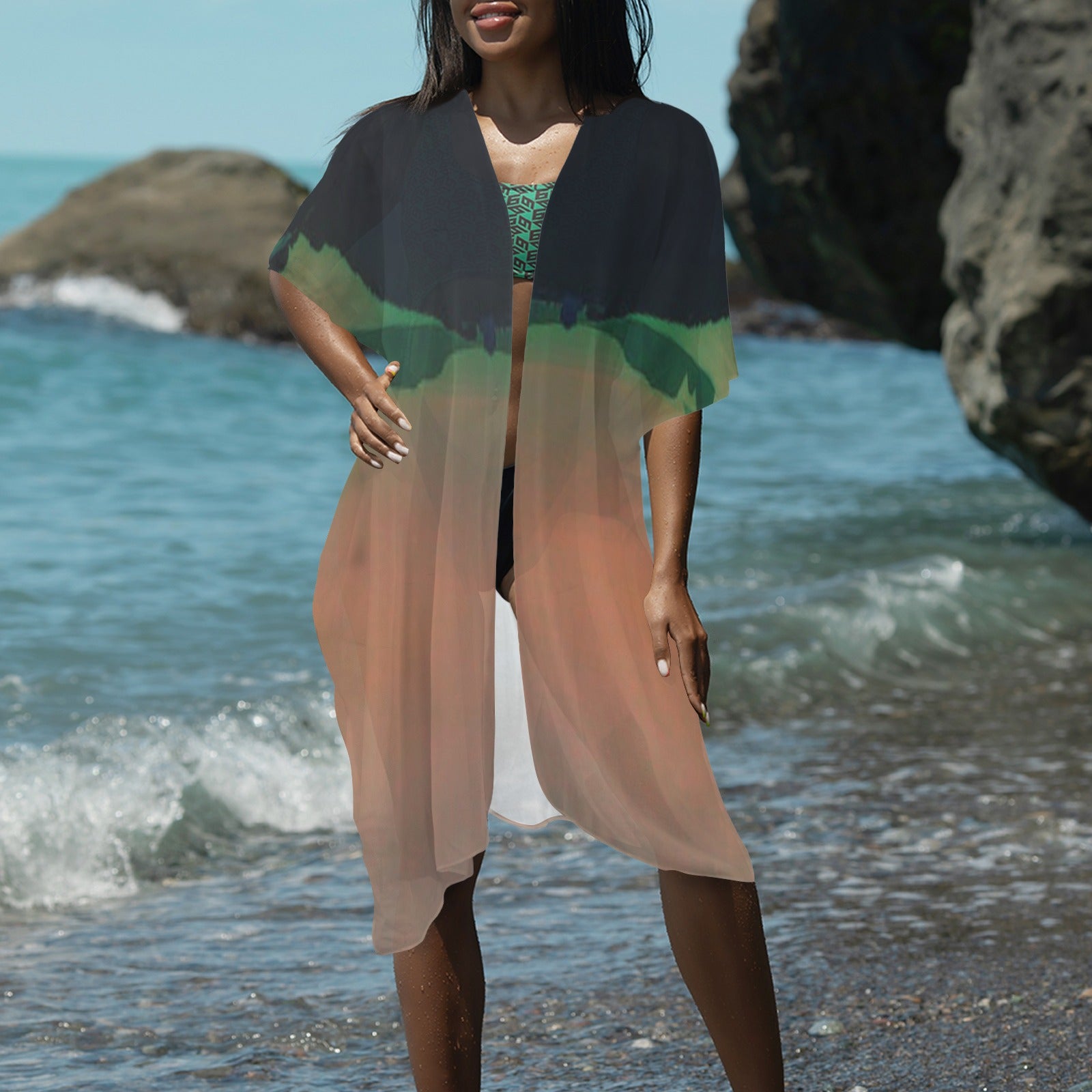 "Sunrise Morning 2" Long Kimono Cover--up