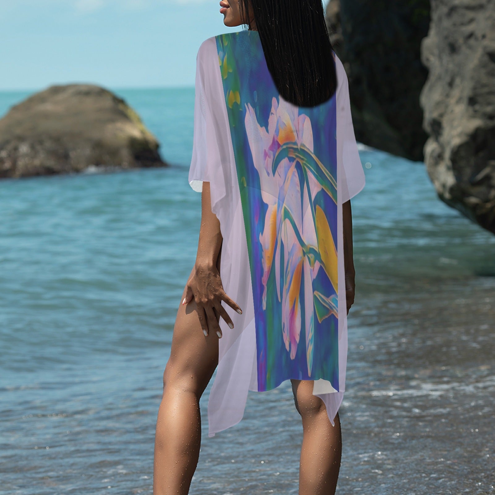 “Island Orchids Lavender - Lightweight Floral Cover-Up for Formal Evenings, Luxury Beach Wear, Wearable Art, Casual Outings & Summer Wear, Prefect for layering.”