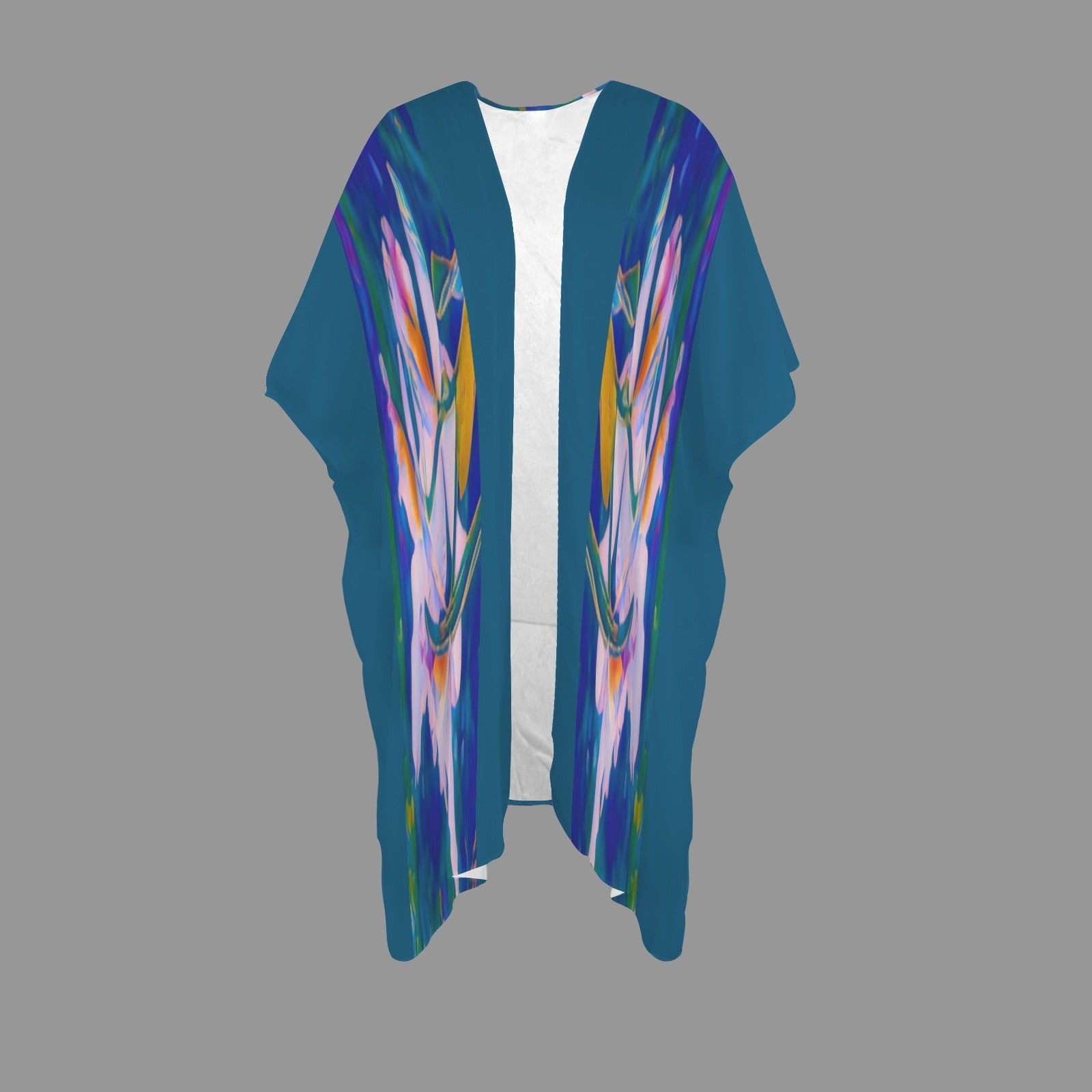 “Island Orchids Deep Teal" - Lightweight Kimono Cover-Up
