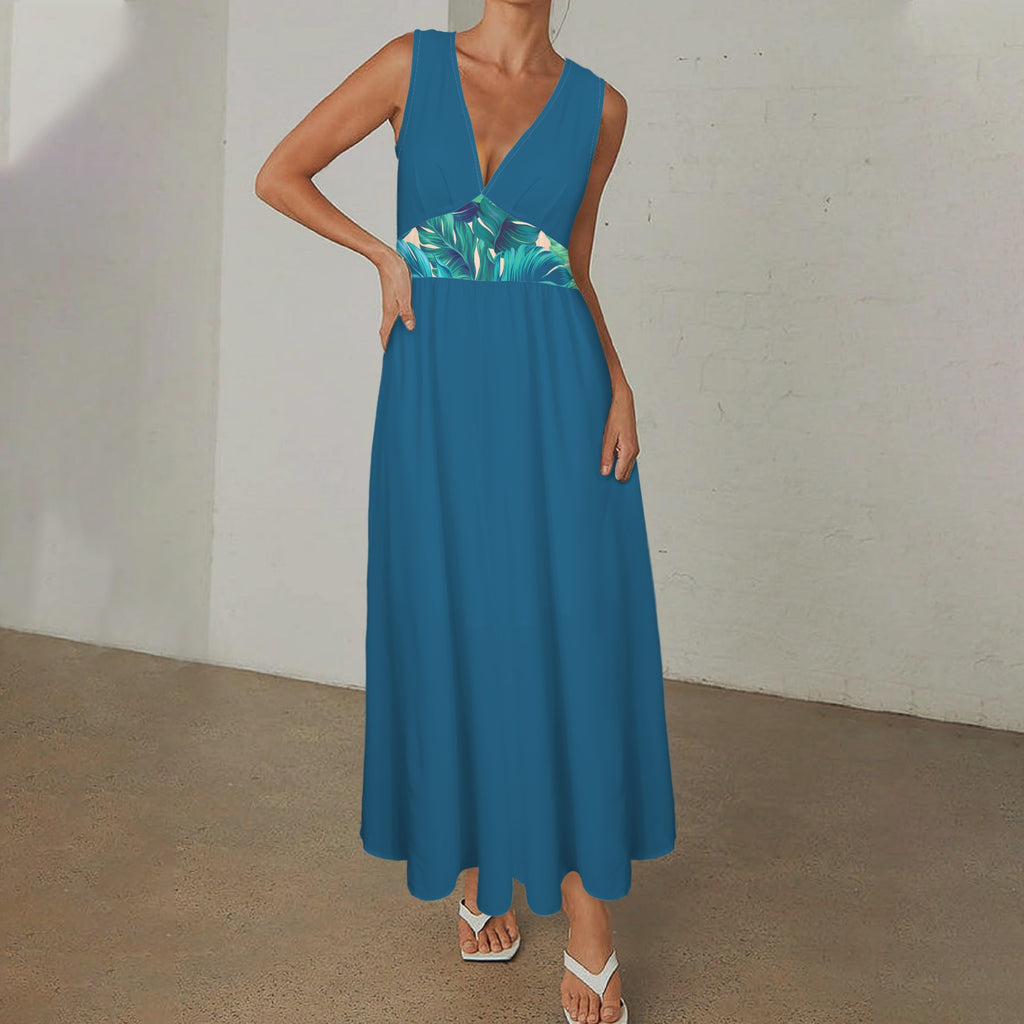 Teal Long Sleeveless Dress