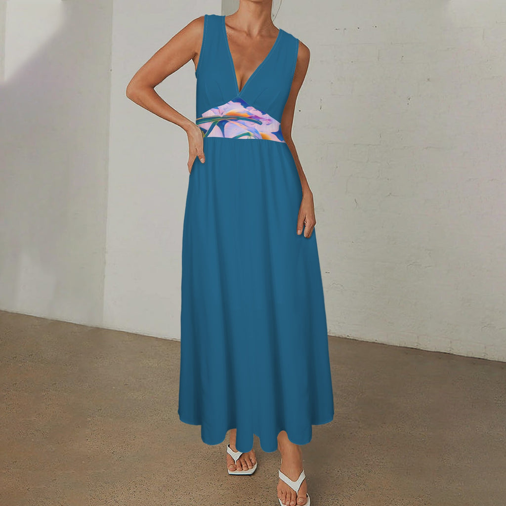 Teal Long Sleeveless Dress