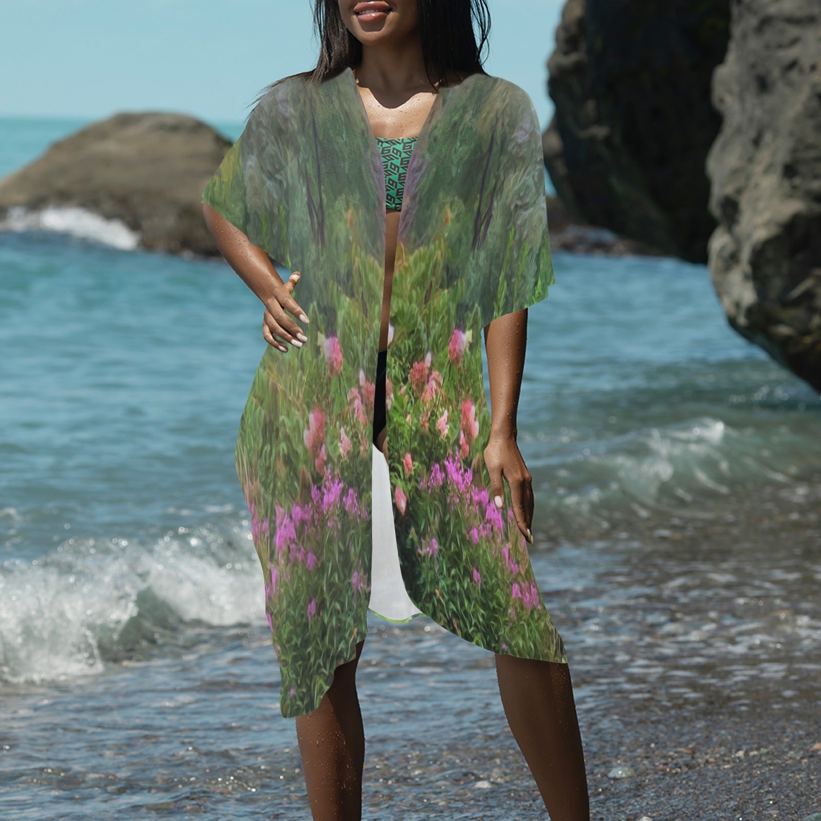 "Garden Morning" Long Cover--up