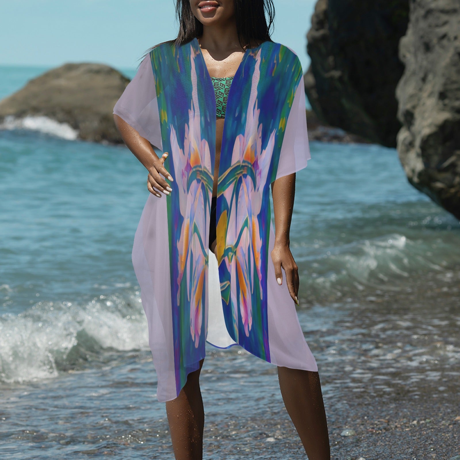 “Island Orchids Lavender - Lightweight Floral Cover-Up for Formal Evenings, Luxury Beach Wear, Wearable Art, Casual Outings & Summer Wear, Prefect for layering.”