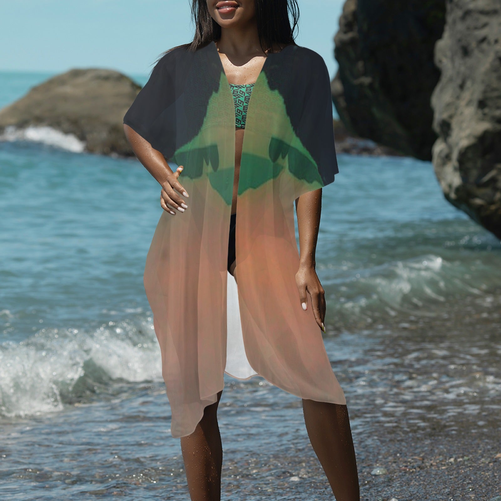 "Sunrise Morning" Long Kimono Cover--up