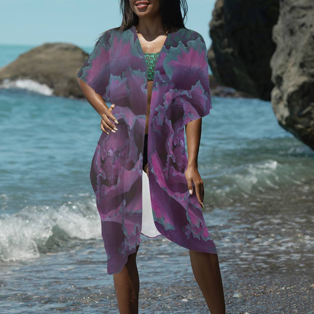 “Lavender Seas Kimono - Lightweight Floral Cover-Up for Formal Evenings, Luxury Beach Wear, Wearable Art, Casual Outings & Summer Wear, Prefect for layering.”