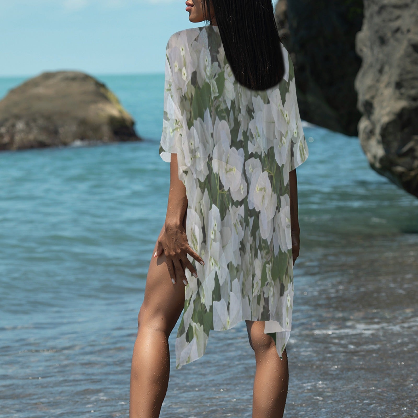 "White & Green" Floral Kimono