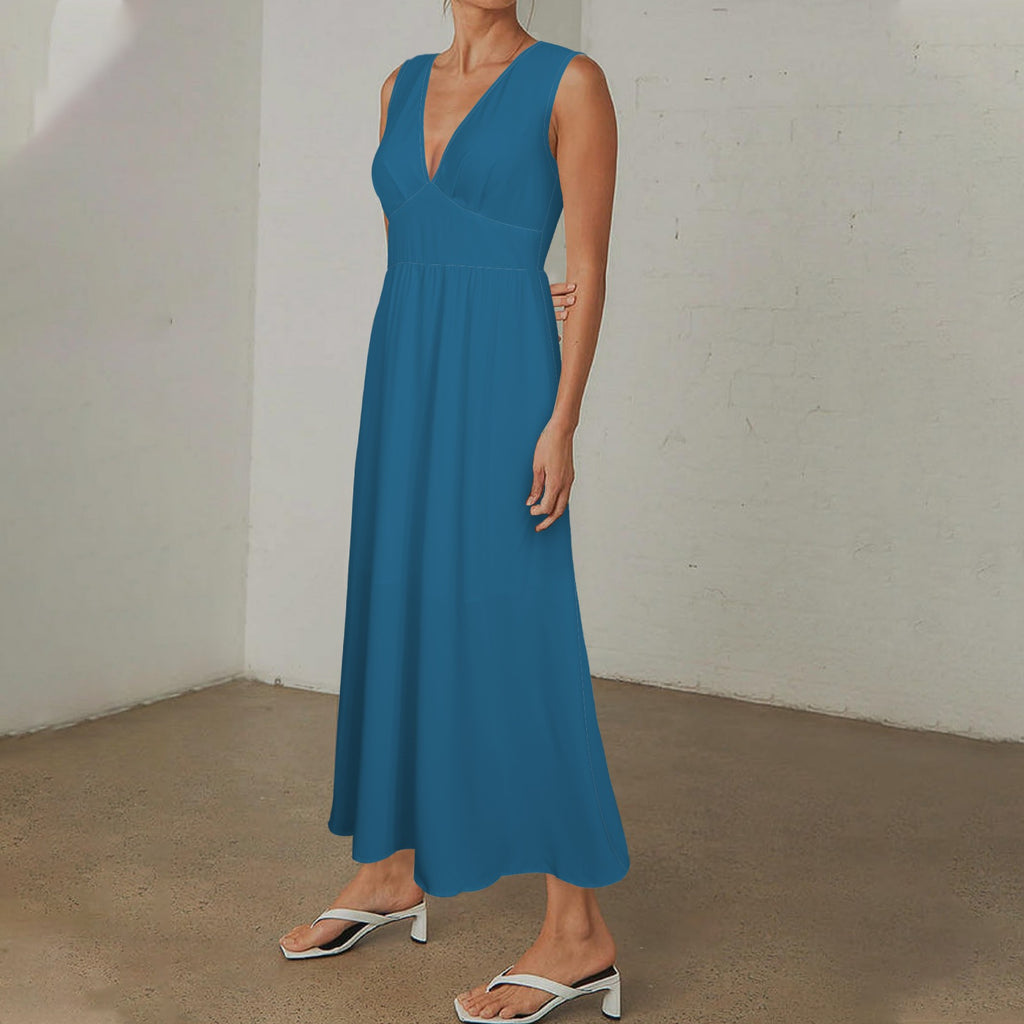 Teal Long Sleeveless Dress