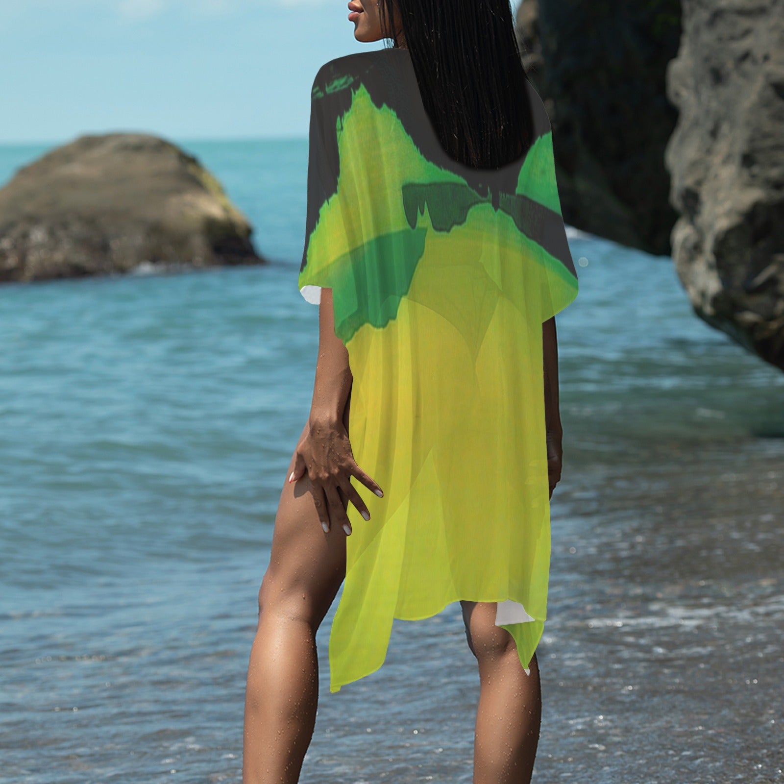 "Greece Sunset-Verde" Long Kimono